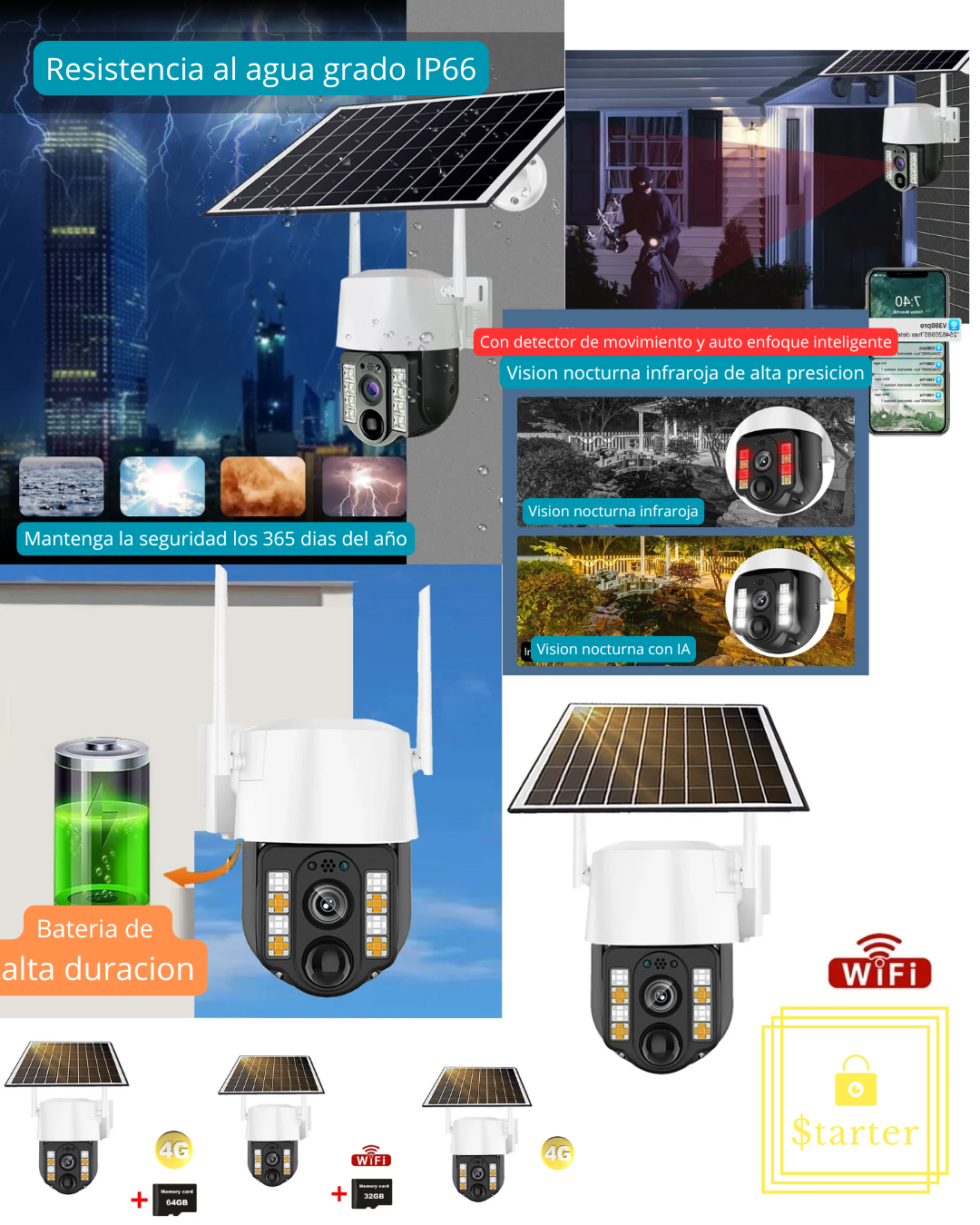 Camara de Seguridad HD con panel solar de carga incluido. Compatible con 4G y WIFI