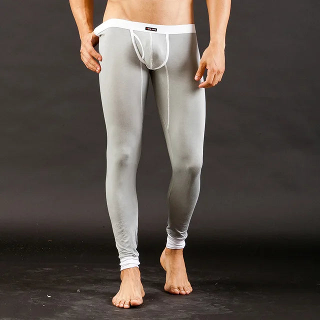 Men's fashion sexy low-rise thermal underwear pants, bulge pouch design pajamas