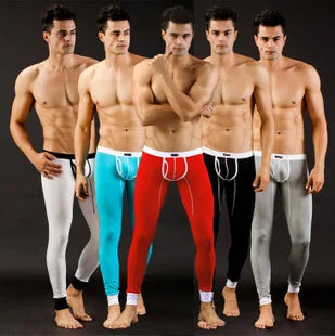 Men's fashion sexy low-rise thermal underwear pants, bulge pouch design pajamas