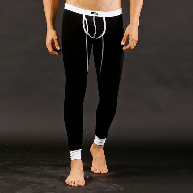 Men's fashion sexy low-rise thermal underwear pants, bulge pouch design pajamas