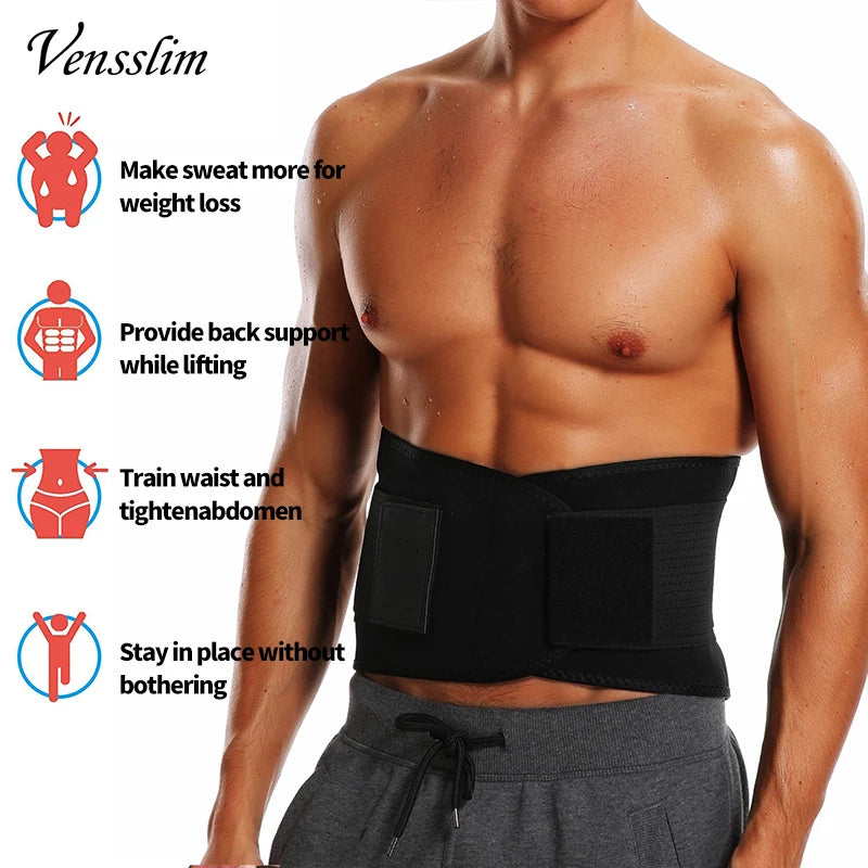 Neoprene body shaper for men, helps with weight loss and provides back support.