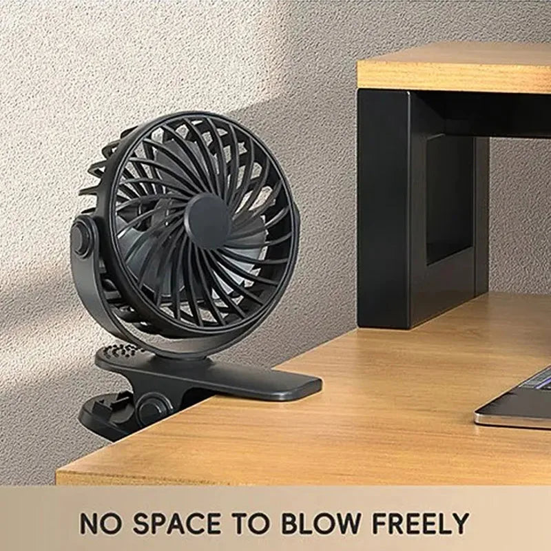 Ventilador eléctrico portátil recargable con clip colgante giratorio de 720°, luz nocturna, enfriador de aire para acampar al aire libre, ventiladores pequeños.
