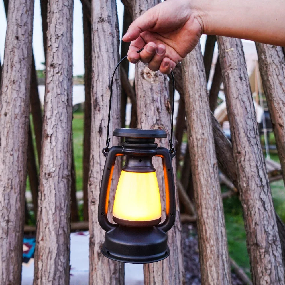 Luz de camping recargable por USB, portátil, para colgar en tienda de campaña, 3000-5000 K, atenuación continua con carga solar.