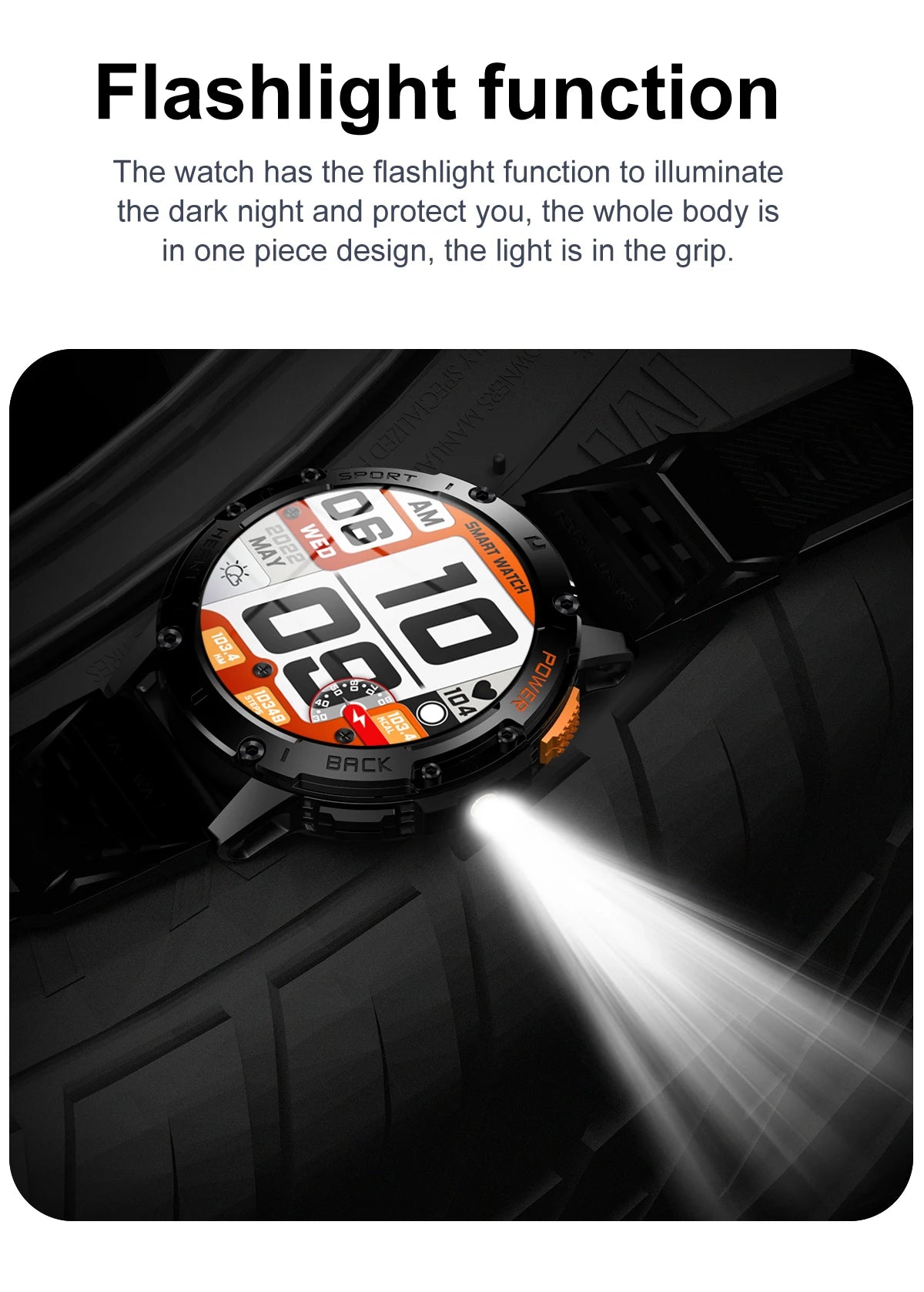 Reloj inteligente AMOLED para Android e iOS, con linterna, deportivo, resistente al agua, rastreador de actividad física, Bluetooth, llamadas y caja.