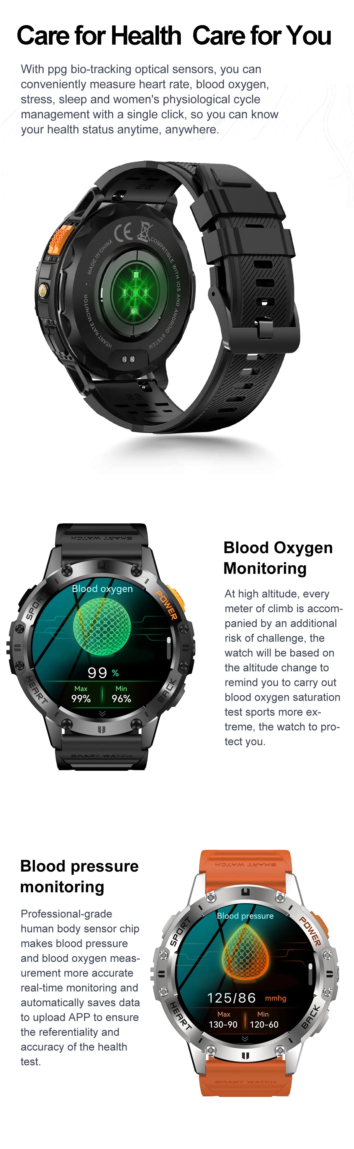 Reloj inteligente AMOLED para Android e iOS, con linterna, deportivo, resistente al agua, rastreador de actividad física, Bluetooth, llamadas y caja.