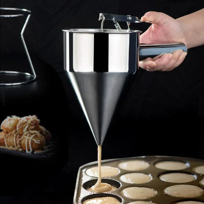 Embudos dispensadores extraíbles de masa para panqueques en forma de cono de acero inoxidable con soporte de 600/1200 ml, ideales para cupcakes y herramientas para hornear takoyaki.