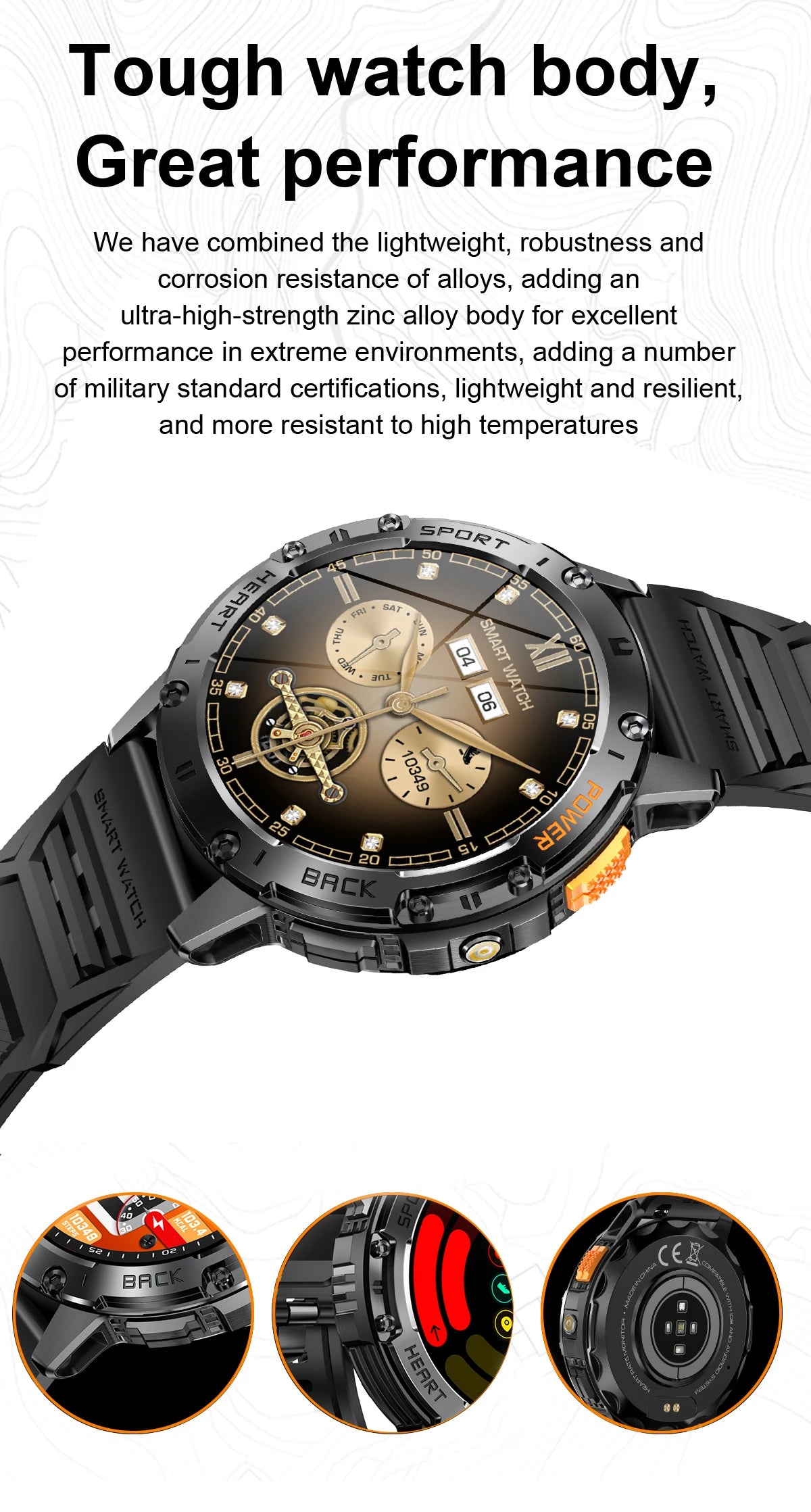 Reloj inteligente AMOLED para Android e iOS, con linterna, deportivo, resistente al agua, rastreador de actividad física, Bluetooth, llamadas y caja.