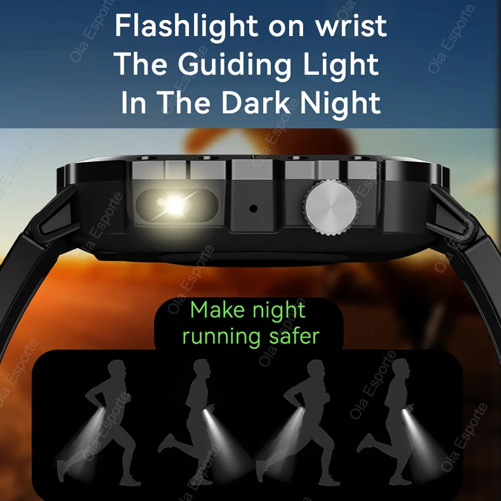 New For Huawei Xiaomi Military GPS Smart Watch Men Flashlight Compass Waterproof Outdoor Sport Tracker Bluetooth Call Smartwatch