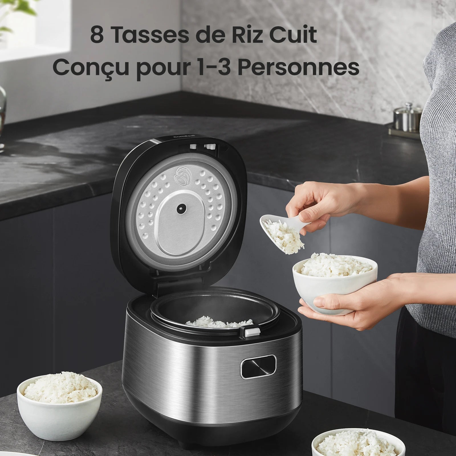 Olla arrocera Midea con 9 funciones, 2 L, 4 tazas, para 1 a 3 personas, tecnología avanzada de calentamiento, arroz rápido 30 min,