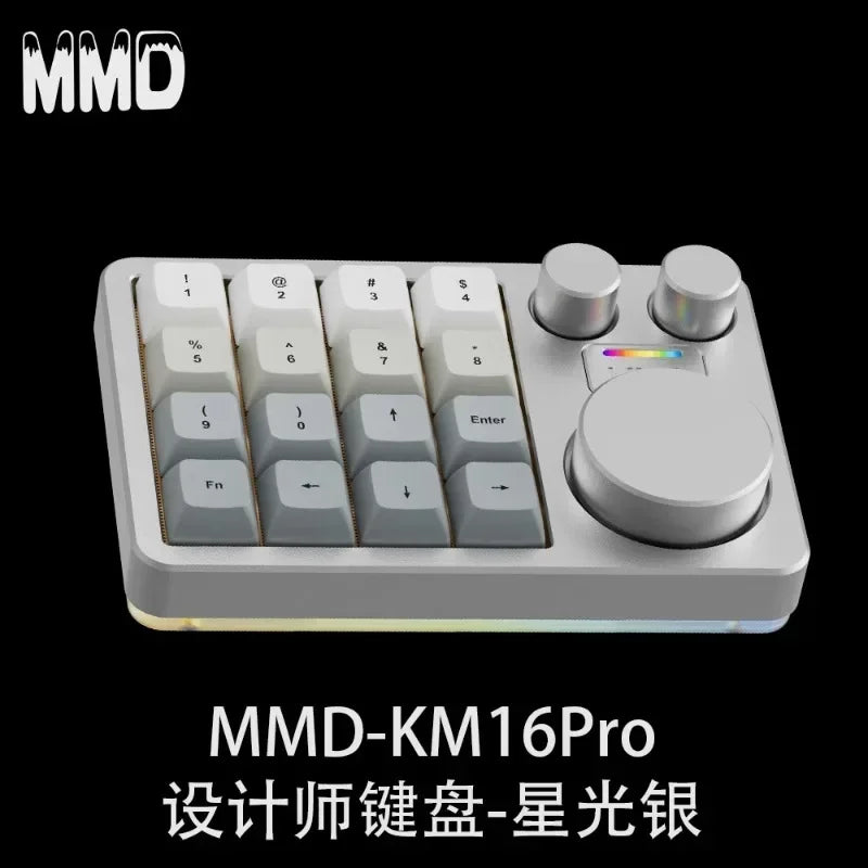 Mini teclado mecánico de aleación de aluminio MMD KM16 Pro, diseño de tres modos, con tres botones, personalizado para PS, PR, edición, C4D,
