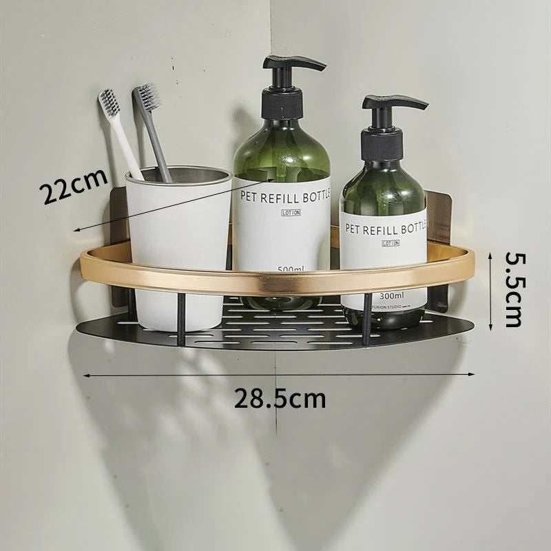 Organizador de Almacenamiento para Baño Estante de Aluminio sin Taladros para Baño y Cocina Negro Plata Oro 22x28.5x5.5cm