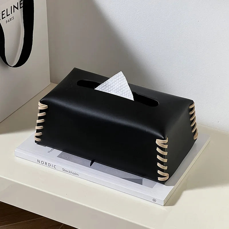 Tissue Box Luxury Woven PU Leather Napkin Case Pure Color Tissue Paper Holder Desktop Home Decoration Creative Paper Towel Cover