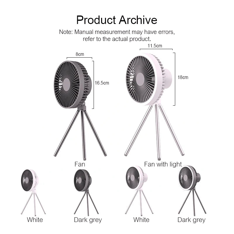 10000mAh 4000mAh Camping Fan Rechargeable Desktop Portable Circulator Wireless Ceiling Electric Fan with Power Bank LED Lighting