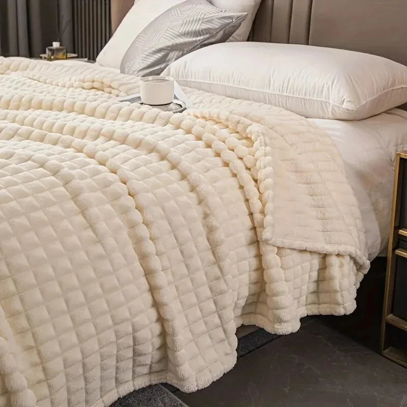 Manta de terciopelo color leche a cuadros para niños y adultos, cálida para invierno, de color liso, duradera, para sofá, cómoda y suave colcha de terciopelo coral.