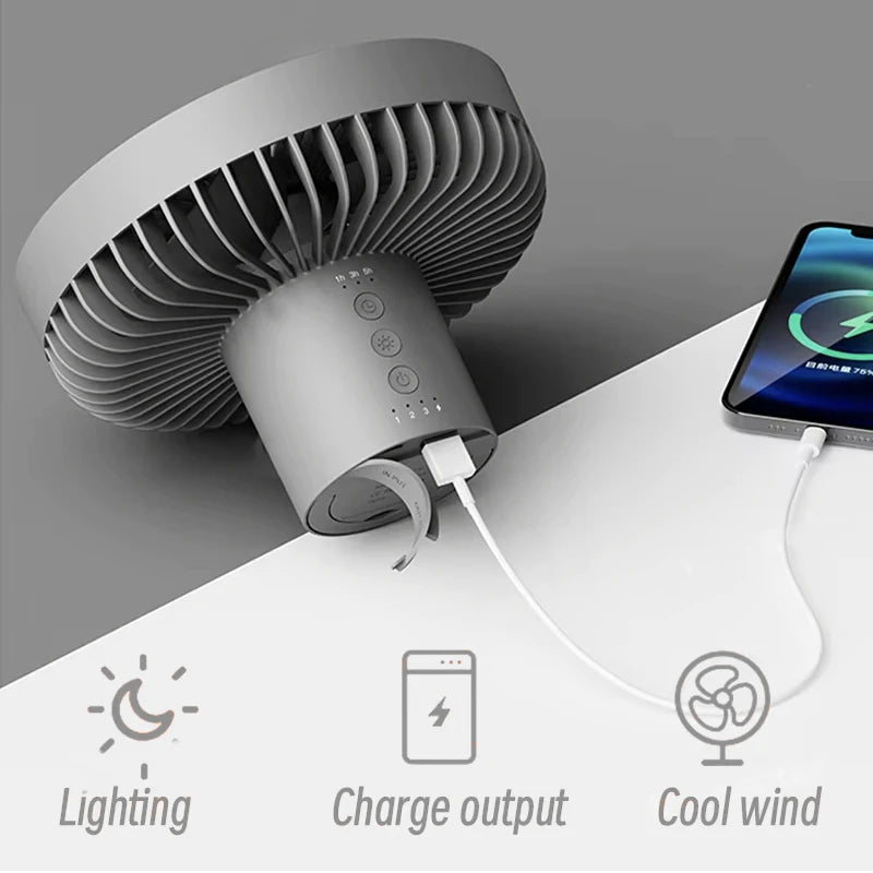 10000mAh 4000mAh Camping Fan Rechargeable Desktop Portable Circulator Wireless Ceiling Electric Fan with Power Bank LED Lighting