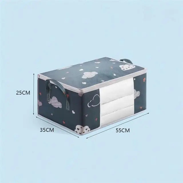 Bolsa de almacenamiento para ropa, edredón, edredón, manta, organizador de gran capacidad, resistente a la humedad y al polvo, color azul y blanco, 1 unidad