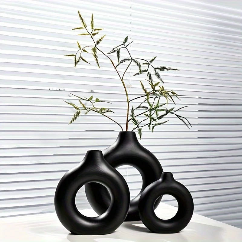 Doughnut plastic vase, living room flower arrangement table soft decoration, creative living room ornaments