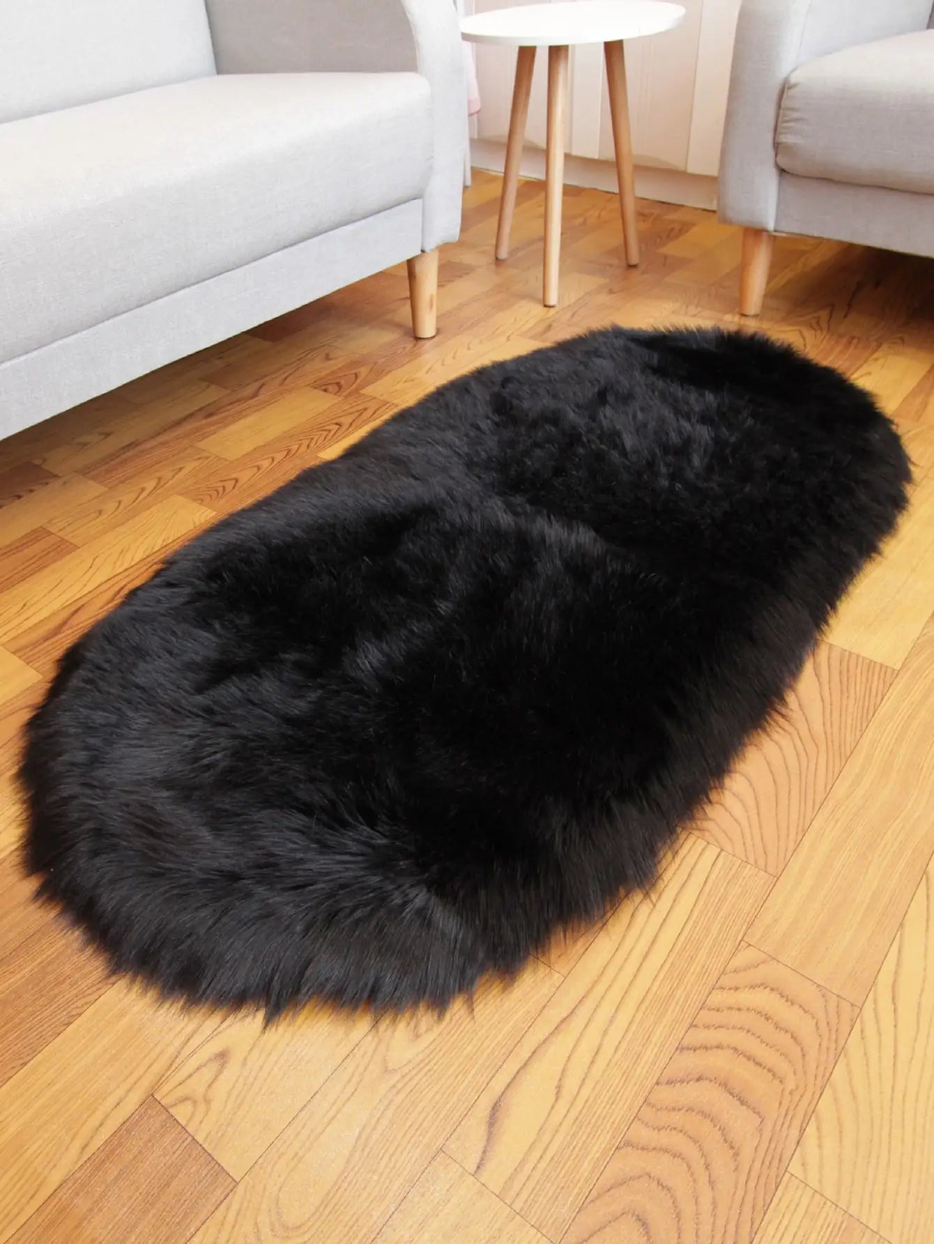 Imitation Sheep Black Oval Carpet Cloakroom Household Bedfront Cushion Long Hair Living Room Carpet