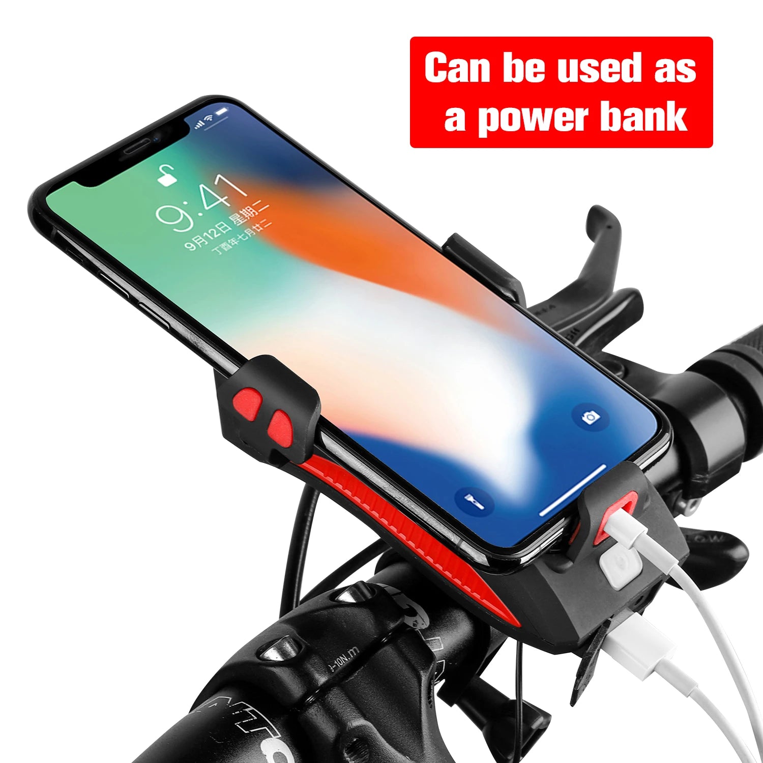 WEST BIKING Multi-Function 4 in 1 Bicycle Front Light 2000/4000MAh USB Charging Bike Flashlight Convenient Cycling Phone Holder