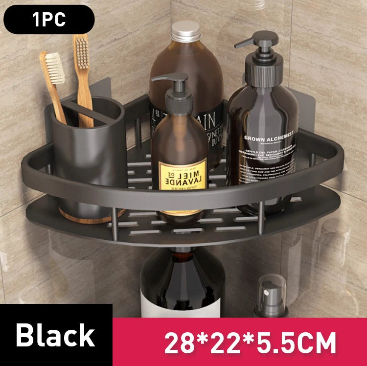 Organizador de Almacenamiento para Baño Estante de Aluminio sin Taladros para Baño y Cocina Negro Plata Oro 22x28.5x5.5cm