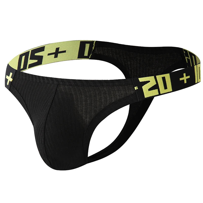 Sexy men's underwear. Made of cotton, with a T-back and a bulge pouch.