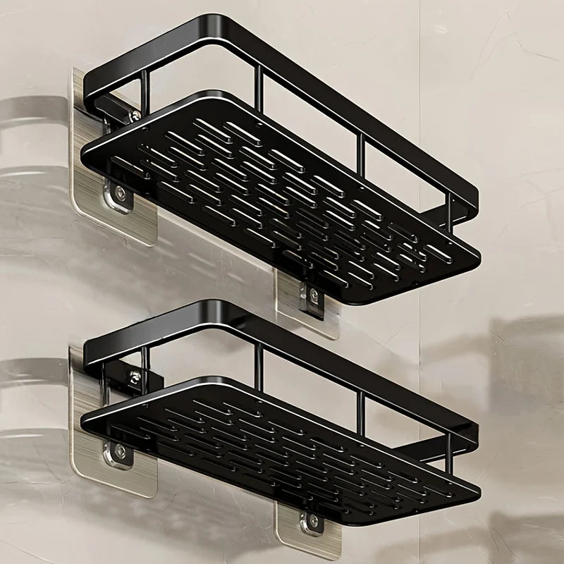 Organizador de Almacenamiento para Baño Estante de Aluminio sin Taladros para Baño y Cocina Negro Plata Oro 22x28.5x5.5cm