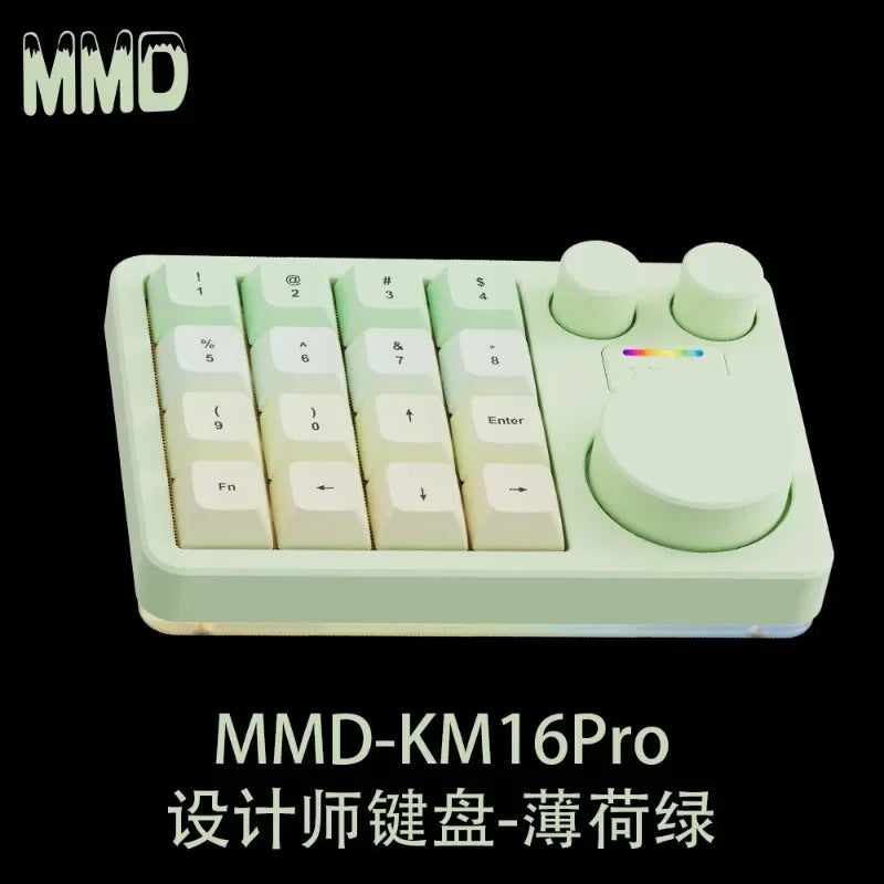 Mini teclado mecánico de aleación de aluminio MMD KM16 Pro, diseño de tres modos, con tres botones, personalizado para PS, PR, edición, C4D,