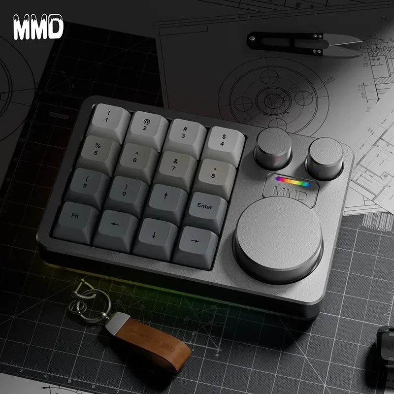 Mini teclado mecánico de aleación de aluminio MMD KM16 Pro, diseño de tres modos, con tres botones, personalizado para PS, PR, edición, C4D,