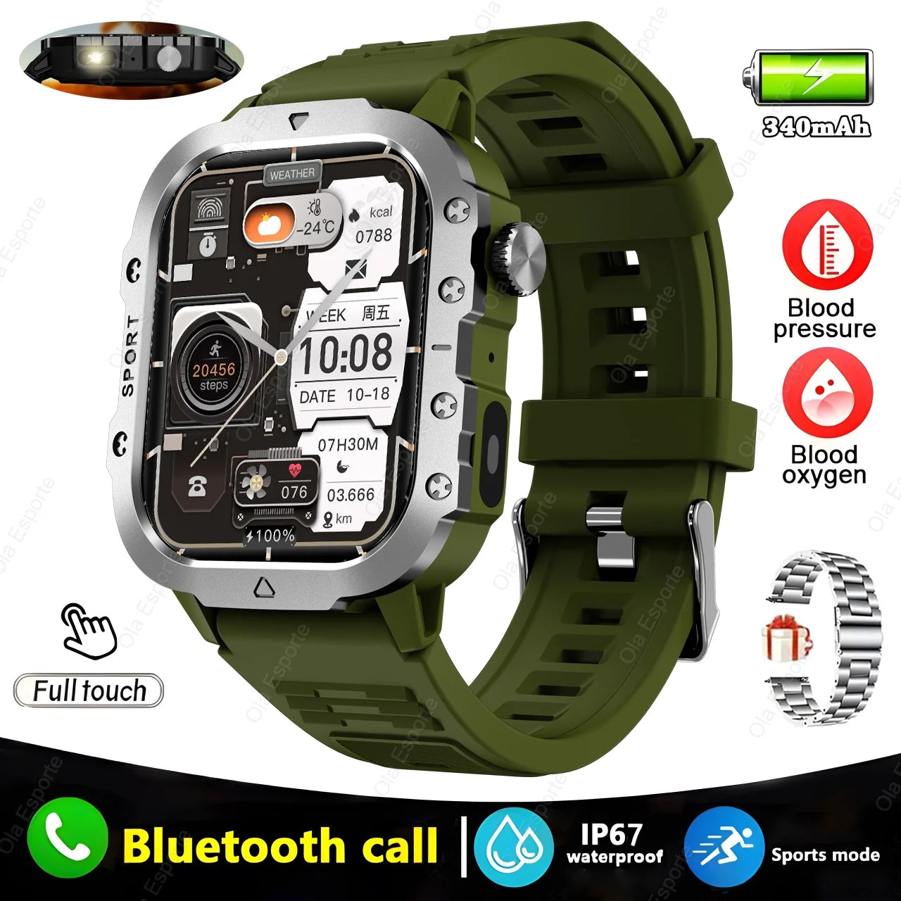 New For Huawei Xiaomi Military GPS Smart Watch Men Flashlight Compass Waterproof Outdoor Sport Tracker Bluetooth Call Smartwatch
