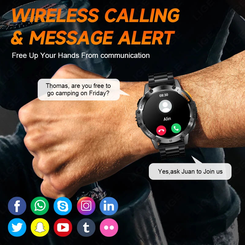 Reloj inteligente AMOLED para Android e iOS, con linterna, deportivo, resistente al agua, rastreador de actividad física, Bluetooth, llamadas y caja.