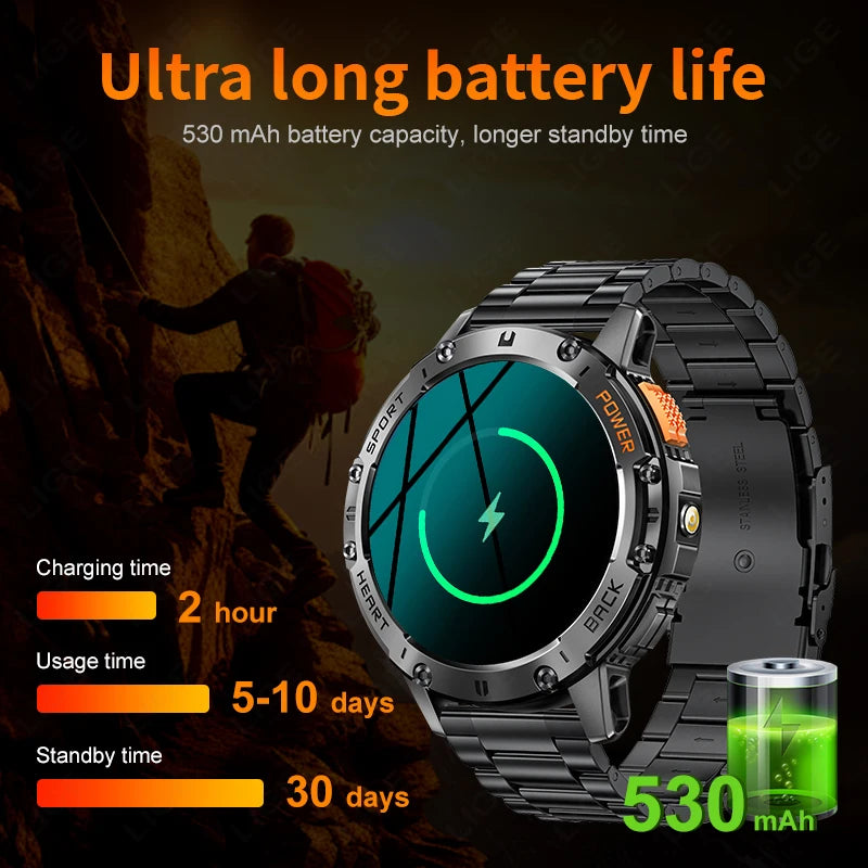 Reloj inteligente AMOLED para Android e iOS, con linterna, deportivo, resistente al agua, rastreador de actividad física, Bluetooth, llamadas y caja.