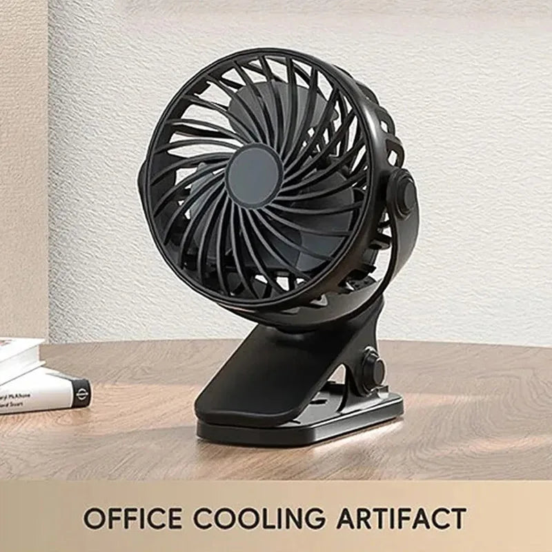 Ventilador eléctrico portátil recargable con clip colgante giratorio de 720°, luz nocturna, enfriador de aire para acampar al aire libre, ventiladores pequeños.