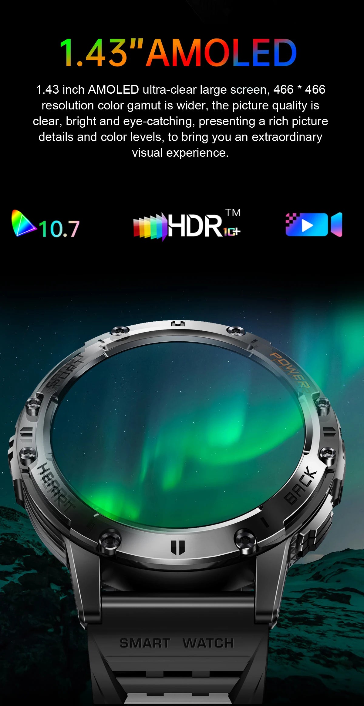 Reloj inteligente AMOLED para Android e iOS, con linterna, deportivo, resistente al agua, rastreador de actividad física, Bluetooth, llamadas y caja.