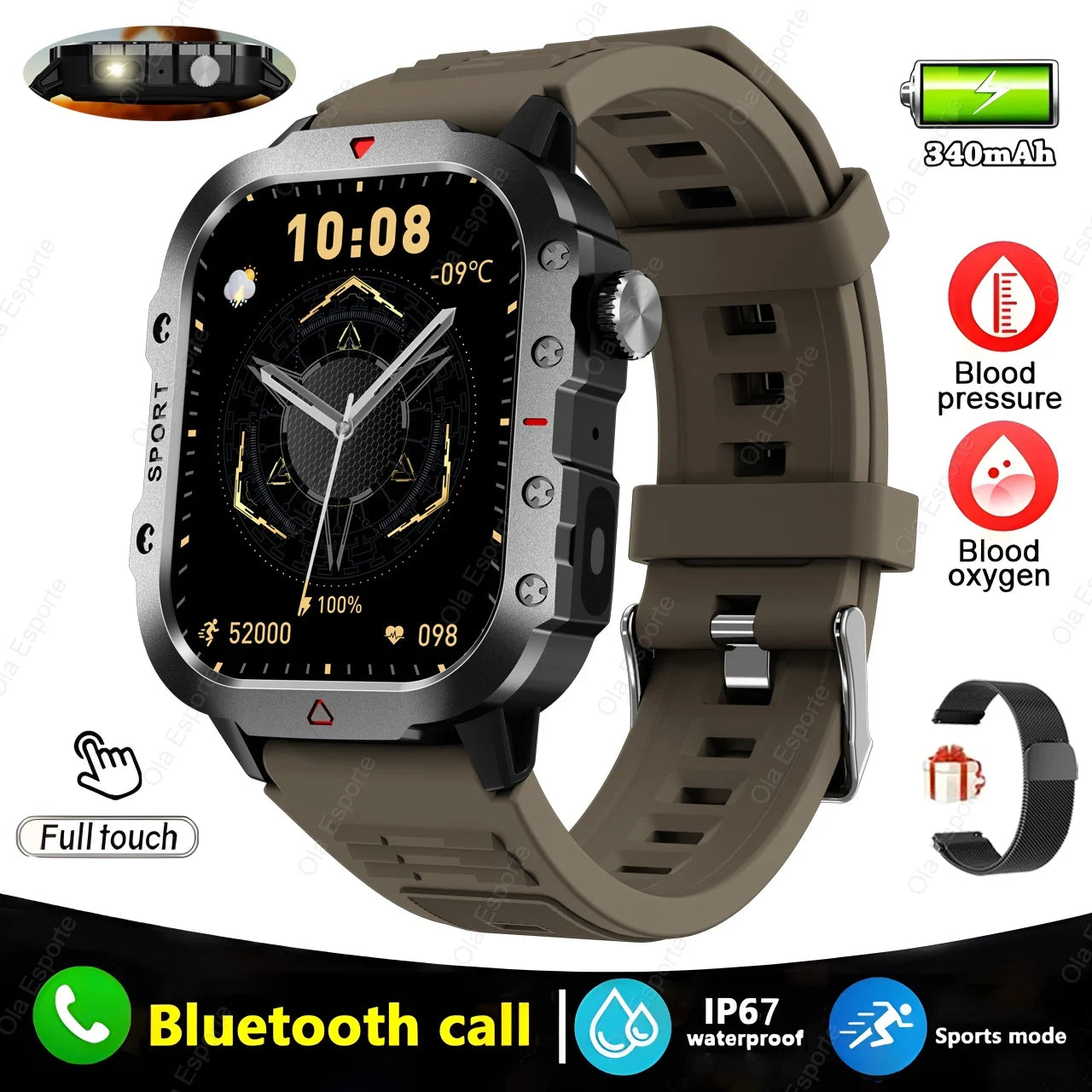 New For Huawei Xiaomi Military GPS Smart Watch Men Flashlight Compass Waterproof Outdoor Sport Tracker Bluetooth Call Smartwatch
