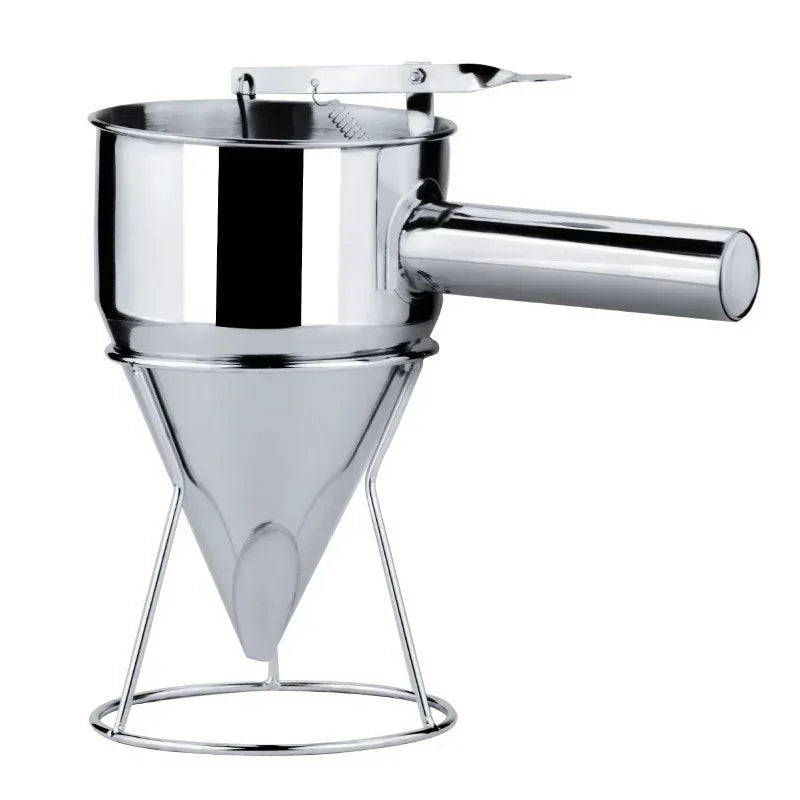 Embudos dispensadores extraíbles de masa para panqueques en forma de cono de acero inoxidable con soporte de 600/1200 ml, ideales para cupcakes y herramientas para hornear takoyaki.