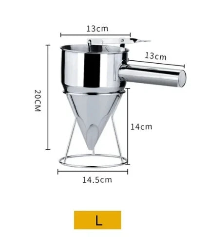 Embudos dispensadores extraíbles de masa para panqueques en forma de cono de acero inoxidable con soporte de 600/1200 ml, ideales para cupcakes y herramientas para hornear takoyaki.