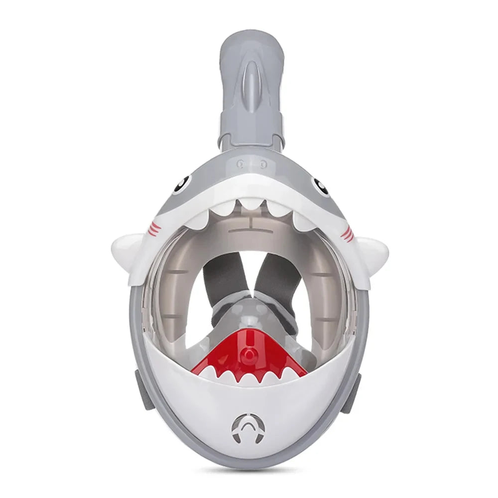 Kids 180° Panoramic Full Face Snorkel Mask Leak-Proof Safety Lens Foldable Dry Top Adjustable Soft Silicone Youth Snorkeling