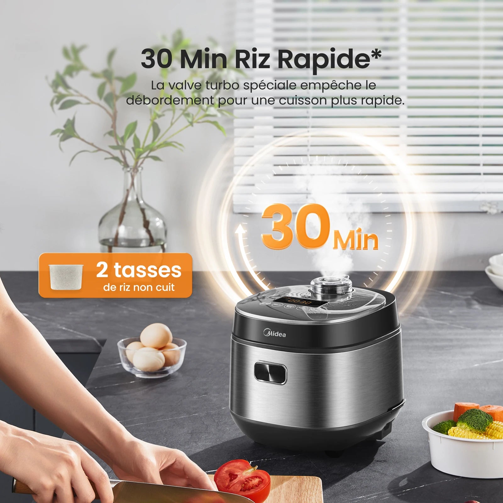 Olla arrocera Midea con 9 funciones, 2 L, 4 tazas, para 1 a 3 personas, tecnología avanzada de calentamiento, arroz rápido 30 min,