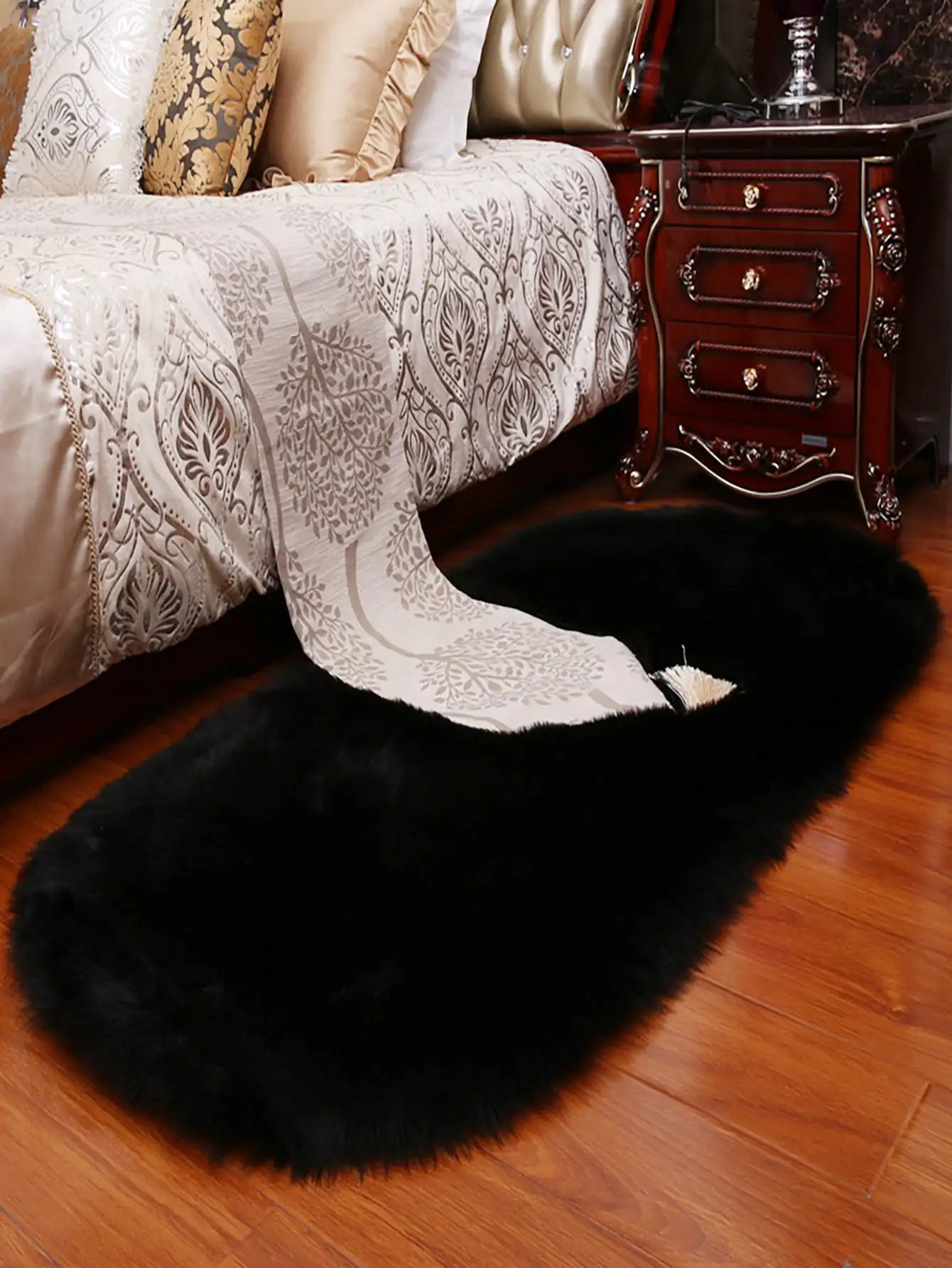 Imitation Sheep Black Oval Carpet Cloakroom Household Bedfront Cushion Long Hair Living Room Carpet