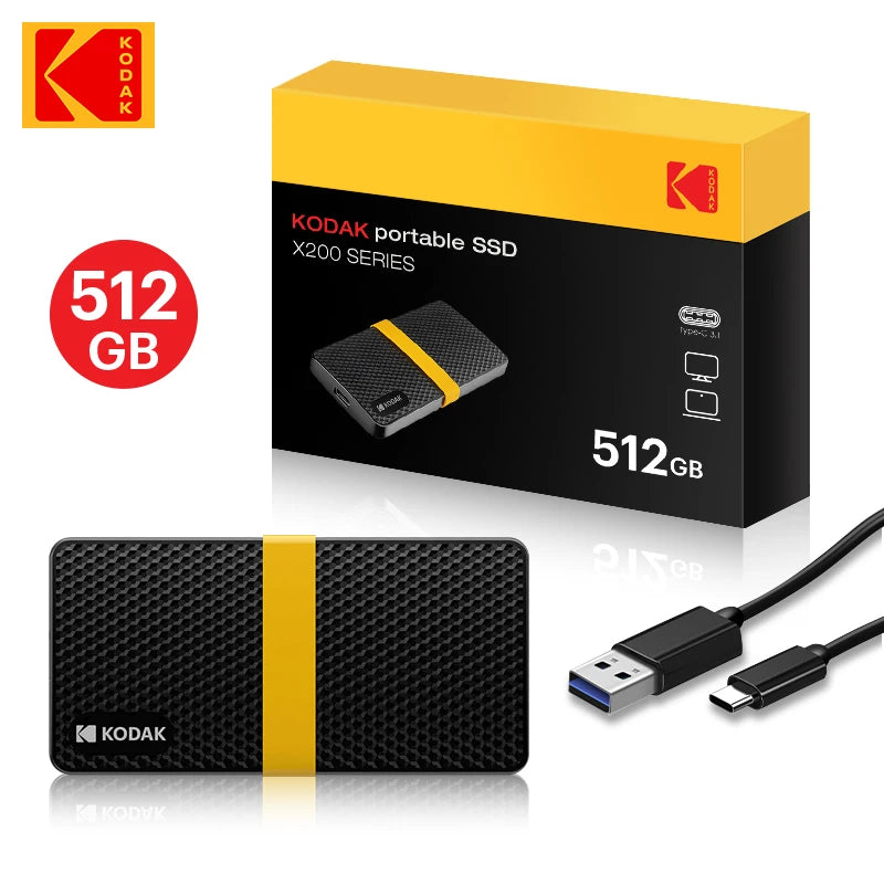 Unidad de estado sólido portátil externa Kodak X200 Mini SSD de 256 GB, USB 3.1, tipo C, 1,8 pulgadas, 512 GB, para computadora portátil y de escritorio