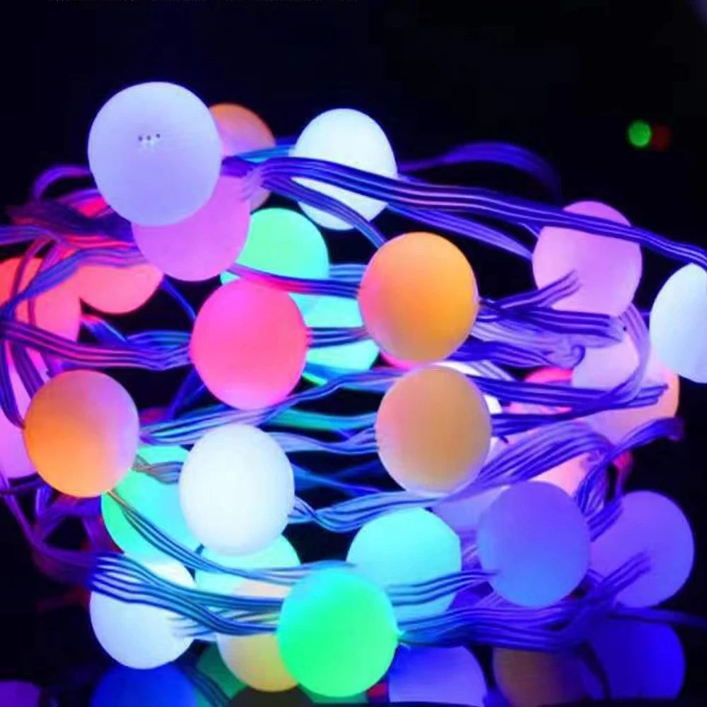 Cadena de luces LED RGBIC redondas de 5 V con Bluetooth, USB, controlador de música con aplicación, para exteriores, impermeable, para camping, decoración de jardín