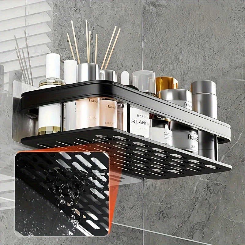 Organizador de Almacenamiento para Baño Estante de Aluminio sin Taladros para Baño y Cocina Negro Plata Oro 22x28.5x5.5cm