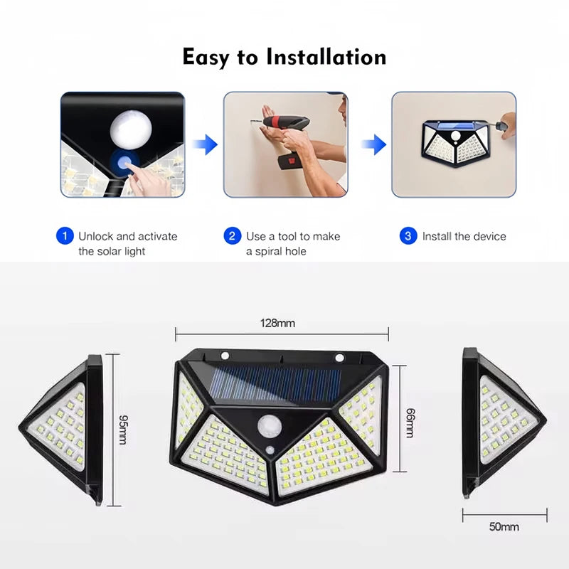 Lampara solar con deteccion de movimiento para exteriores.