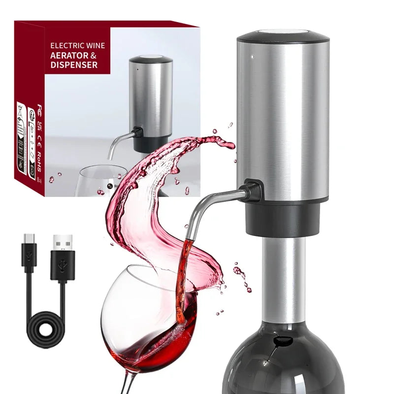USB Electric Wine Opener Set With Electric Decanter and Aerator Stainless Steel Rechargeable Wine Bottle Opener for Wine Lovers