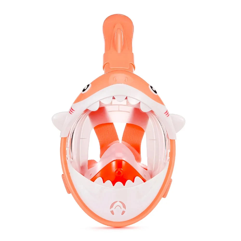 Kids 180° Panoramic Full Face Snorkel Mask Leak-Proof Safety Lens Foldable Dry Top Adjustable Soft Silicone Youth Snorkeling