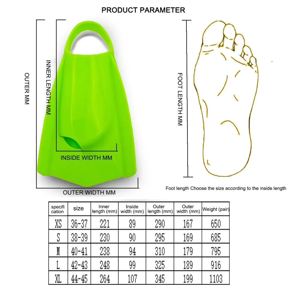 Professional Silicone Fins Swimming Fins Free Diving Fins Swim Shoes Diving Training Frog Shoes Snorkeling Equipment
