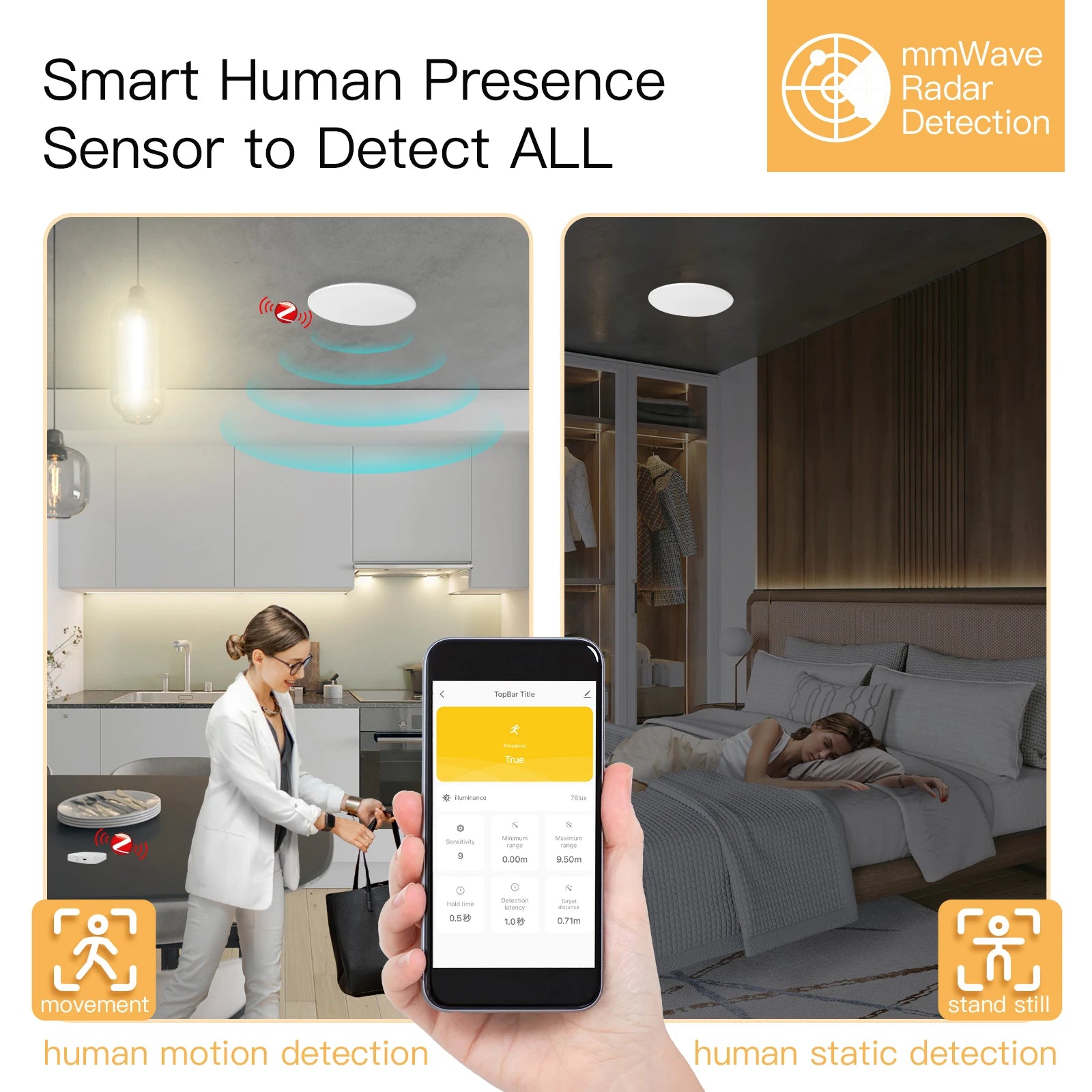 Detector de presencia humana Tuya Smart ZigBee/WiFi, sensor de detección de radar, fotométrico, función 2 en 1, concentrador PIR de techo Smart Life