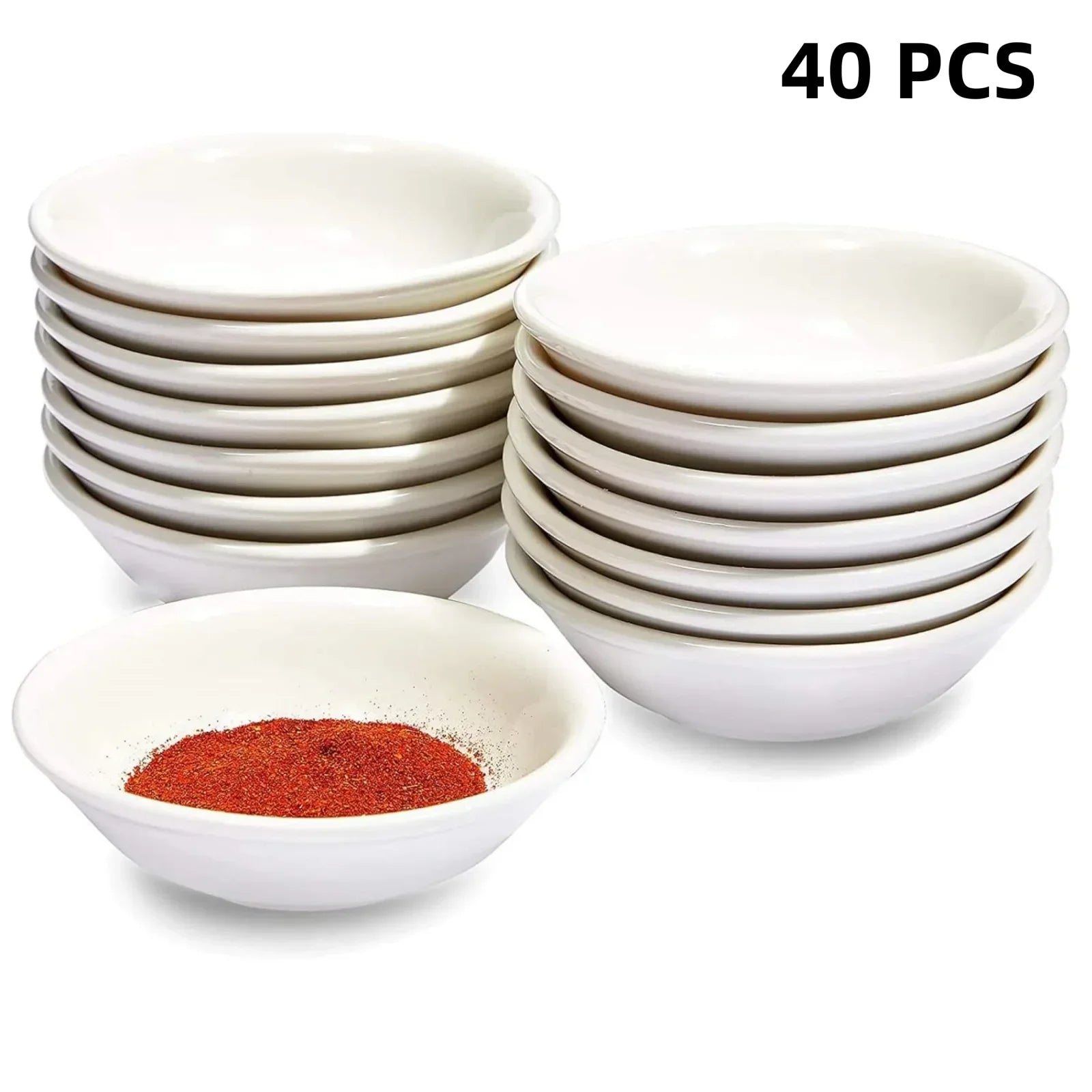 40pcs White Plastic Sauce Dishes Food Dipping Bowls Break-resistant Seasoning Dish Saucer Appetizer Plates