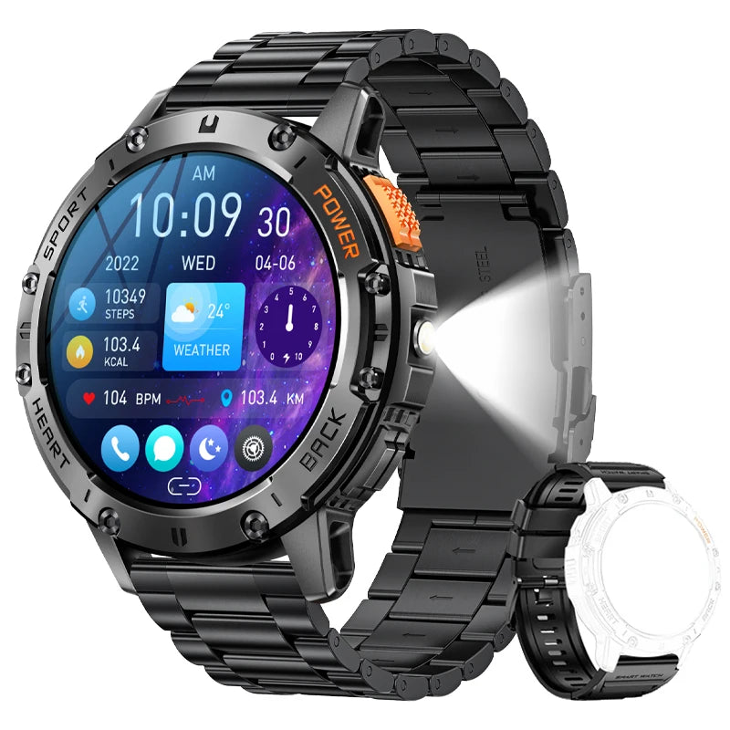 Reloj inteligente AMOLED para Android e iOS, con linterna, deportivo, resistente al agua, rastreador de actividad física, Bluetooth, llamadas y caja.