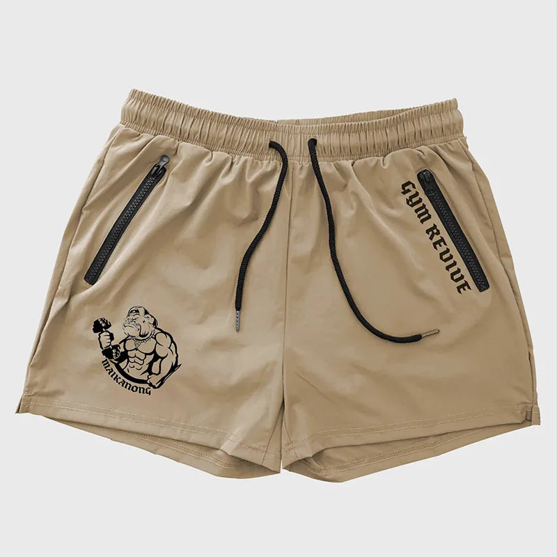 Men's Printed Shorts Summer Quick Dry Side Double Zipper Pockets Design Running Basketball Training Gym Shorts
